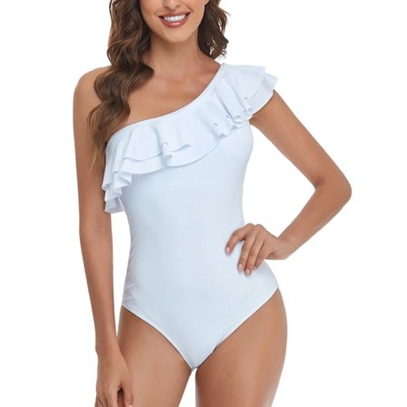 Dam One Shoulder Asymmetrisk Monokini Baddräkt Vit