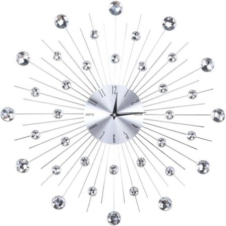 Kreativ glittrande väggklocka silver metallisk strass bling