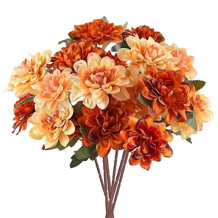 6 stk. kunstige høstblomster, 18 hoder silke krysantemum kunstige krysantemum oransje blomster dekor [ZHE]