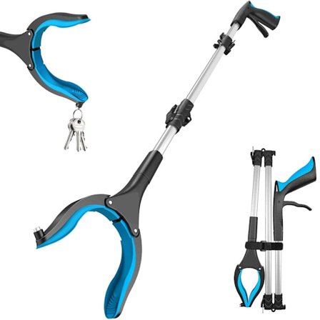Ældre Grip 110cm Aluminium Affaldsgriber, Foldbar Griber, Drejelig Affaldsgriber, Ekstra Lang Gribearm, Rækkeviddehjælp med Magnetisk Punkt (Himmelblå