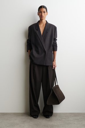 COS Women's Blazer De Cuadros De Botonadura Cruzada in Marrón