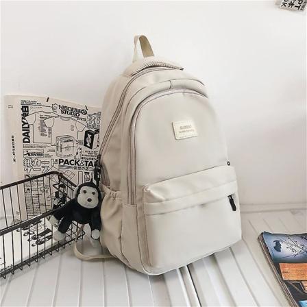 Kvinders rygsæk ensfarvet kvindelig multi-lomme afslappet kvinde rejsetaske Høj kvalitet skoletaske til teenagepige bog rygsæk Beige White Only bag