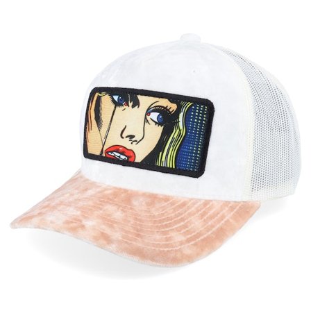 Calza Pennello - White trucker Caps - Crying Girl Pop Art Velvet White/Peah/Ivory A-Frame Trucker @ Hatstore