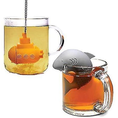2-pack Silikon Teinfuser Söta Haj & Ubåt Återanvändbar Handtag