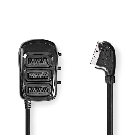 SCART Switchbox | SCART Hane | 3x SCART Hona | Nickelplaterad | Maximal upplösning: 800x480 | 0.50 m | Rund | PVC | Svart | Låda