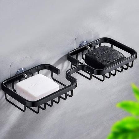 Galaxy Såpeholder, Dobbel Såpeholder, Selvklebende Dusjsåpefat Badromsåpefat, Aerospace-såpesvampholder i Aluminium (Svart)