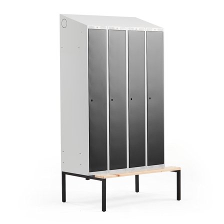 Kleiderspind CLASSIC mit Sitzbank, 4 Module, 2290 x 1200 x 550 mm, schwarz