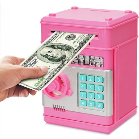 Minibank Lösenord Pengar Bank Kontantmynt Sparlåda för barn, tecknad kassaskåp Perfekta leksakspresenter för pojkar Girlelectronic Spargris (rosa)