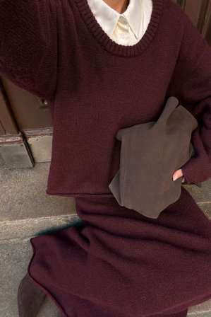 NA-KD Jupe longue fluide en maille - Jupes en tricot - Burgundy - S (EU 34-36)