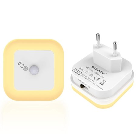 Dimbar LED-nattlampe med bevegelsessensor Sett med 2 nattlamper Stikkontakter Kontinuerlig justerbar lysstyrke 3 moduser (Auto/På/Av) Orienteringslys