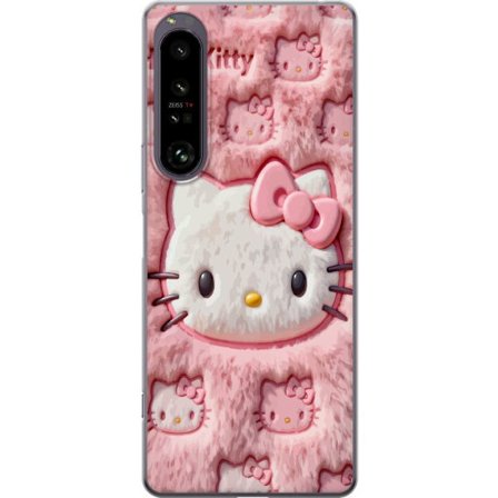 Yhteensopiva Puhelinkuori Sony Xperia 1 IV Hello Kitty vaaleanpunainen pörröinen tausta, jossa on ikoninen kasvot ja kawaii-esteettisyys
