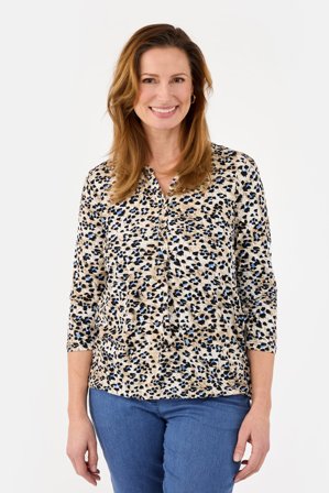 BRANDTEX - 3/4 Ærmet T-shirt - Blå - Leopard Mønster