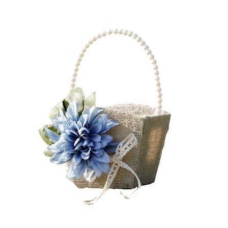 1-pak blomsterpigekurve i jute, blomsterpigekurv rustik jute, med perlehåndtag, jute bryllupsblomsterkurv til bryllupsfest banket