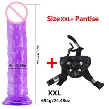 XXL Lila Strap-On Dildo - Justerbar Realistisk XXL Strap-On Dildo Analplugg Penis Klitoris Vagina Stimulation
