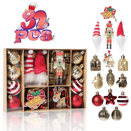 32 stk. julepynt juletre ferie bursdag galvanisering malt pyntsett