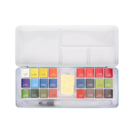 Fast 24 färger akvarellfärger med palett vattenpenna för konstnär nybörjare
