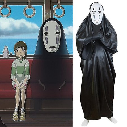Spirited Away No Face Man Kostume Sæt Kappe Maske Handsker Fancy Up Outfit