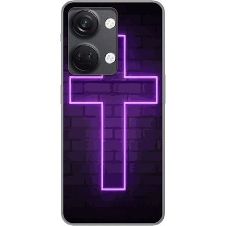 Kompatibel Mobilcover til OnePlus OnePlus Nord 3 Neonkors i lilla lys mod mørk murvæg, symbolsk motiv med stærk glød moderne æstetik og dramatisk