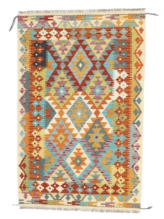 101X158 Alfombra Kilim Afghan Old Style Oriental Verde/Naranja (Lana, Afganistán) Carpetvista