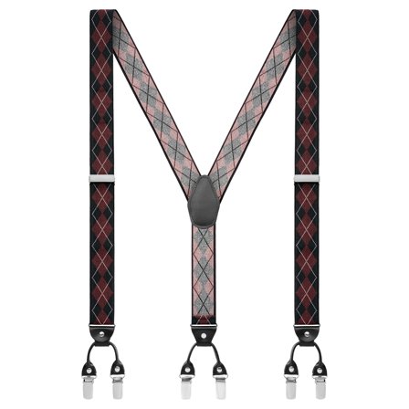 Vexel | Burgundy grosse Hosenträger mit Rautenmustern für Männer - Hosenträger mit Clips