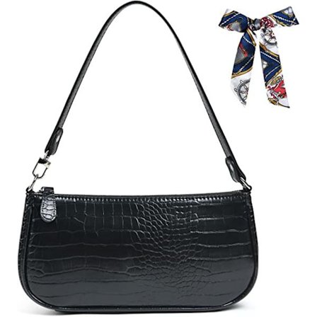 Svart läder axelväska för kvinnor, Mini handväska med retro Cr