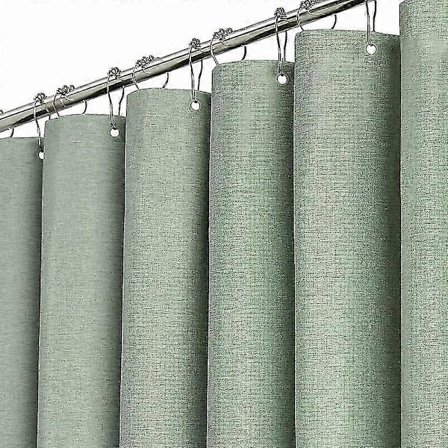 Erittäin pitkä 180x210cm Salviainen Vihreä Pellavatekstuurinen Kestävä Kangassuihkuverhosetti 12 Muovikoukulla Suuri Hotelli Yhden Hengen Ylellinen