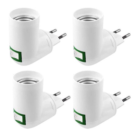 4 stycken E27 med strömbrytare Konstruktionssuttag AC 220V Eluttag för kök Vägglampa Adapter LED Ljuslampa Hållare (Vit)