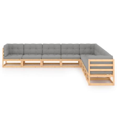 Vidaxl Loungegrupp Med Dynor 9 Delar Massiv Furu Grå