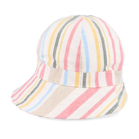 Seeberger - Vit Hatt - Cotton Mix Cap In Multistripe Design Linen/Coral Cloche @ Hatstore