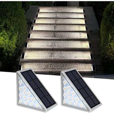 2-pak solcelletrapper - Vandtæt IP67 udendørs trappebelysning, hvid LED til terrasse, sti, veranda og indkørsel