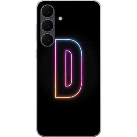 Kompatibelt Mobildeksel til Samsung Galaxy S25 FE Minimalistisk neonbokstav D i fargeskiftende lys mot svart bakgrunn i moderne digital design