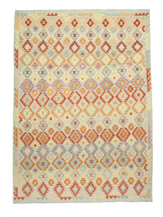 Handvävd Kelim Afghan Old Style 257X339 Ullmatta Brun/Gul Stor