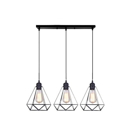 Vintage Industrielle Pendellampe 3 Lampen Kronleuchter Metall und Holz Lampenschirm Ø200mm E27 Deckenleuchte mit Retro Holz für Wohnzimmer Küche 