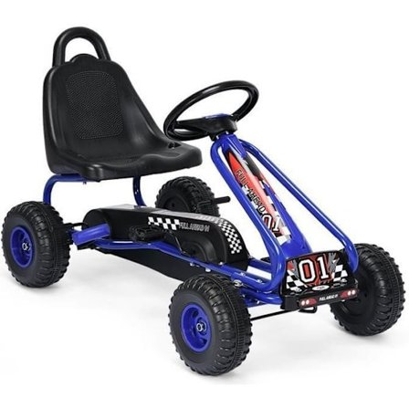 COSTWAY Go Kart barncykel och fordonsjusterbar sits med handbroms för utomhusbruk, 3-6 år blå