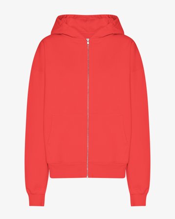 Organic Oversized Zip Hood - Red Tangerine XS