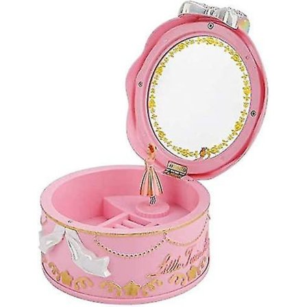 Mini Smykkeskrin med Smykker og Kosmetikk Musikkboks Ballerina Roterende Plast Musikkboks for Jenter, Rosa (02)