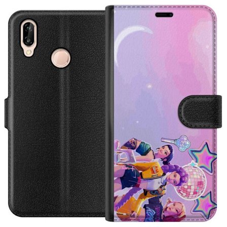 Kompatibelt Lommeboketui til Huawei P20 lite Futuristiske popidoler i neonfarger med discoelementer, stjerner og pastellfarget romhimmel.