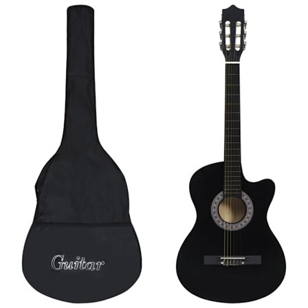 Gitarr 12 delar med 6 strängar western svart 38"