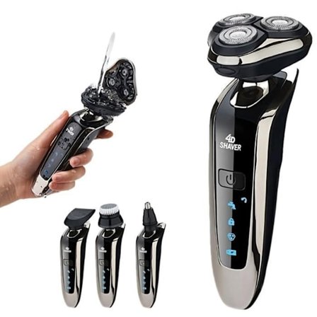 (Svart) 4-i-1 Elektrisk barbermaskin for menn, våt og tørr oppladbar barbermaskin med 3D roterende hoder, LCD-skjerm, bærbar barbermaskin, svart