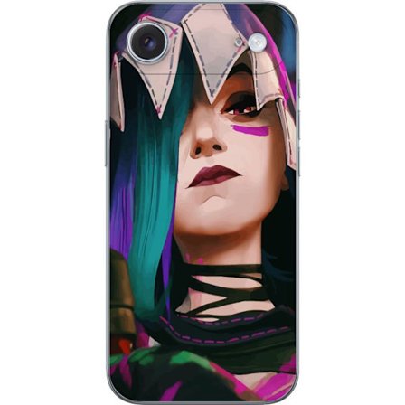 Kompatibelt Mobilskal till Apple Apple iPhone 17 Air Stiliserad porträtt av en kvinnlig karaktär med färgat hår, neonmarkeringar och grafisk illus