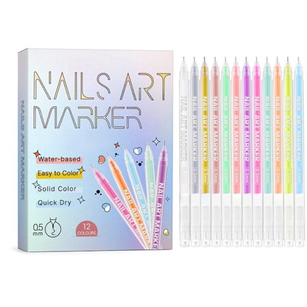 ING Nail Art Penner 12 Farger 12 stk-0,5 mm Nail Art Tegne Penner Nail Art Pennesett Negleklistremerker Negledekorasjoner Nail Art Design Dobbeltsidig