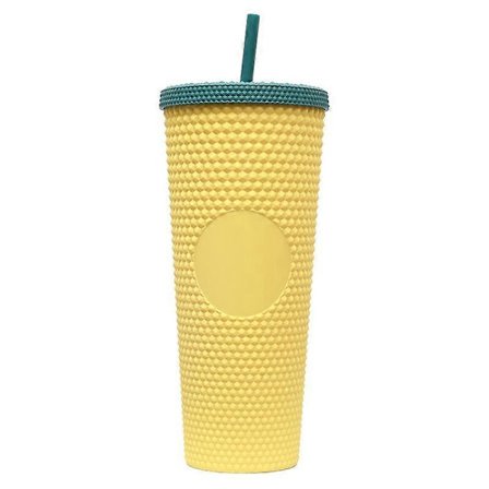 710 ml bærbar studded tumbler med lokk og sugerør, iskaffekopper, dobbel vegg, glatt kopp GM