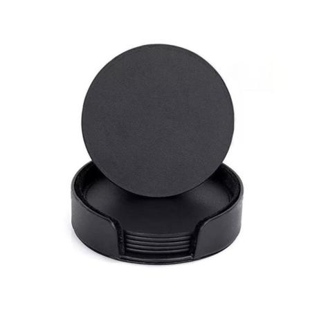 4-pak - Læder Underkopper - Glasbund Sort black