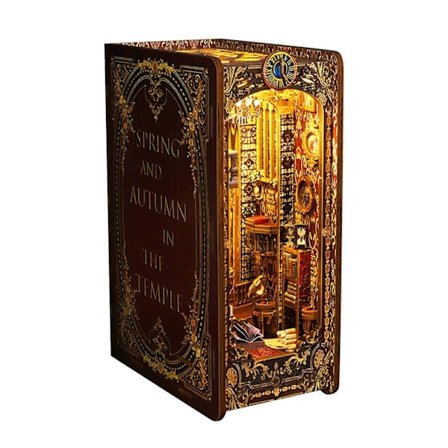 DIY LED Boghjørne Sæt Træpuslespil Bogstøtte Stand Bogreol Indsats Boghjørne Kreativt Varmt LED Lys Dekorativ Boligindretning