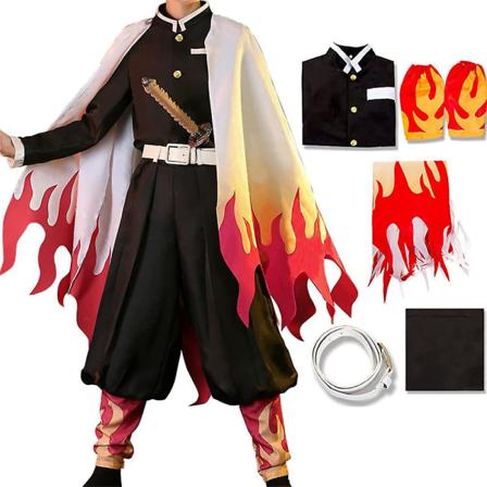 Demon Slayer Rengoku Kyoujurou Cosplayfestdräkt för Halloweenfest Anime Set Presenter Outfits 2XL