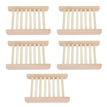 5-pak bambussæbeskål, vandtæt, skridsikker sæbeholder i træ til brusebad, badeværelse, køkken