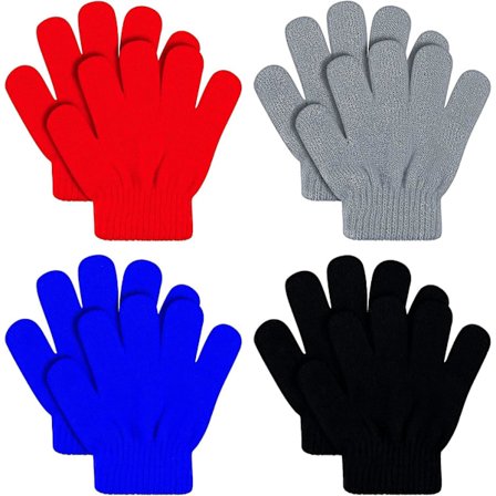 4 Paria Talvisten Lasten Hanskoja - Neulotuilla Täyspitkillä Sormilla Varustetut Lämpimät Hanskat Joustavat Neulotuilla Hanskat Taaperoille Pojille Ja