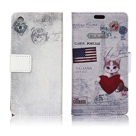 Sony Xperia XA1 Kuvioitu Nahkakotelo Lompakko - Amerikan Lippu Ja Kissa