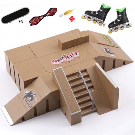 Fingerboard Skate Park Kit Barnsäkra Finger Skateboard Leksaker Justerbar Ramp Design Monterbara Ramper Trappor Ledstänger Miljövänlig ABS