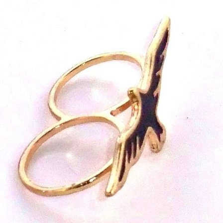 Fashion Dubbelring Ring med svart fågel